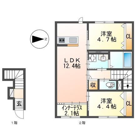 ヴィオラ本鳥栖(2LDK/2階)の間取り写真