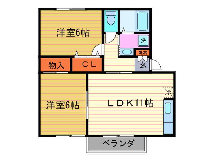 フレマリール若竹 南棟(2LDK/2階)の間取り写真