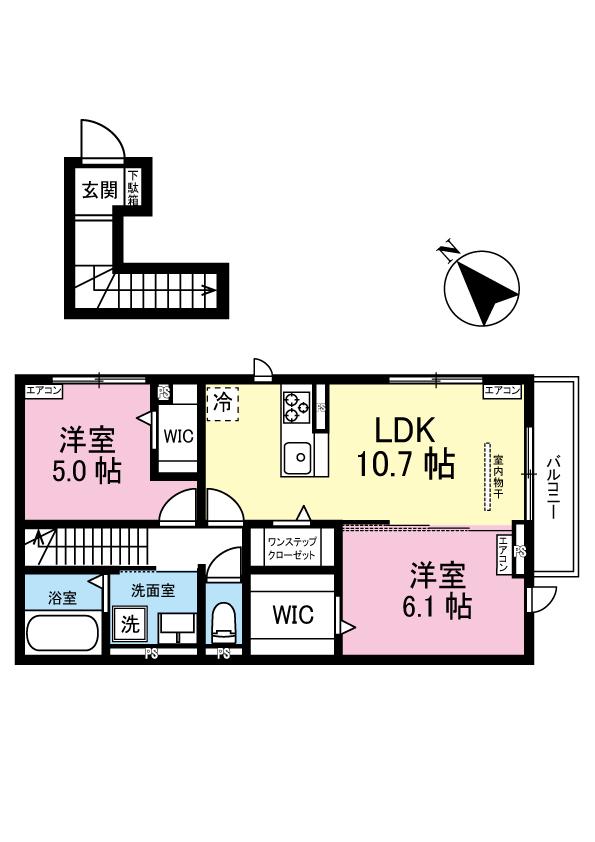 グランコート藤が丘(2LDK/2階)の間取り写真
