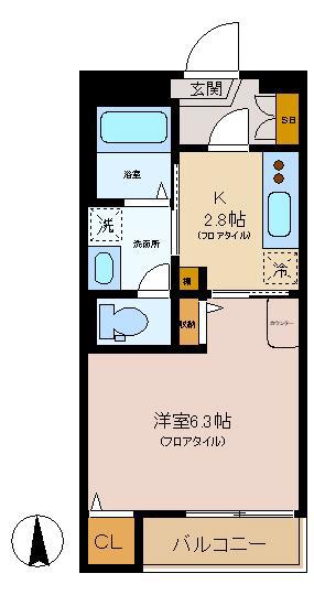 オークス・N(1K/2階)の間取り写真