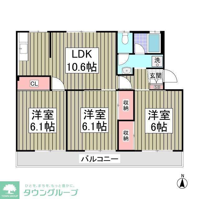 レインボーハウス4号棟(3SDK/3階)の間取り写真