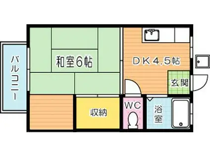 ヤングハイツ三郎丸(1DK/2階)の間取り写真