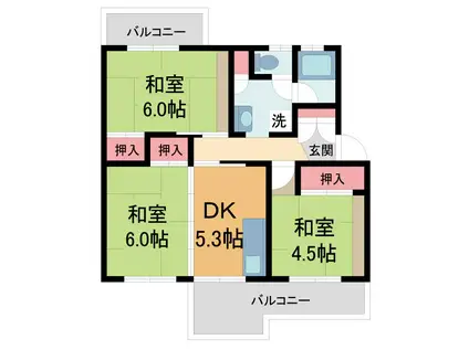 UR中山五月台2号棟(3DK/2階)の間取り写真