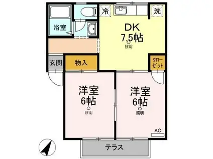プレジール佐藤C(2DK/1階)の間取り写真