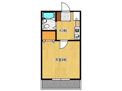 ヴィラージュ一ノ瀬(1K/2階)の間取り写真