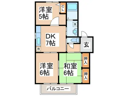 ディアス徳王 壱番館・弐番館(3DK/2階)の間取り写真