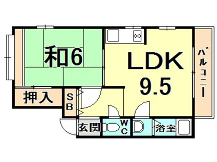 インペリアル甲子園(1LDK/2階)の間取り写真