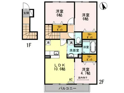 雅 MIYABI N(3LDK/2階)の間取り写真