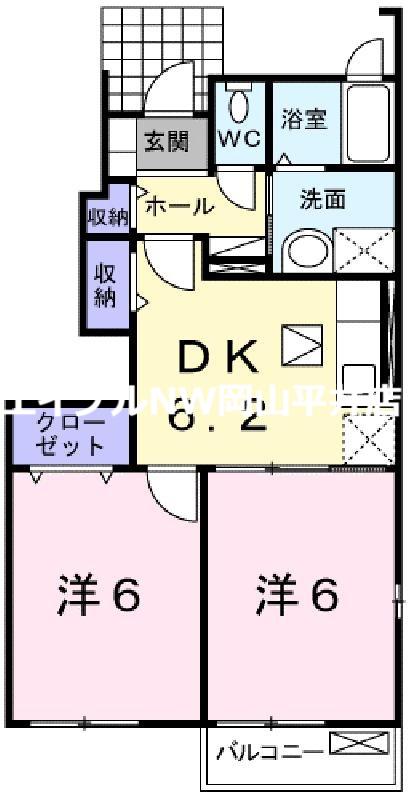 カーサ フェリーチェ(2DK/1階)の間取り写真