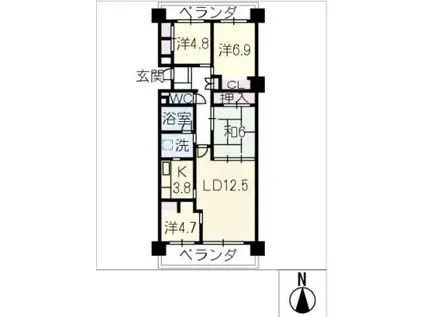 ライフプラザ加木屋弐番館K-9(4LDK/9階)の間取り写真