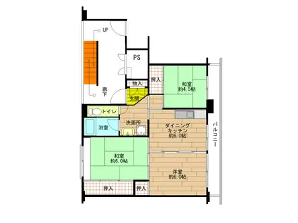 ビレッジハウス下船尾(3DK/3階)の間取り写真