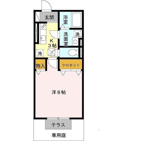 セジュール峰(1K/1階)の間取り写真