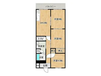 プレアール白水(3LDK/3階)の間取り写真