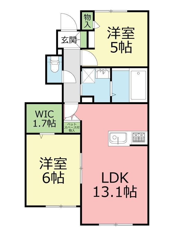 メゾン・ド・ルーチェ(2LDK/1階)の間取り写真