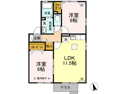 クワトロピーチタウンIIIIIIIV(2LDK/1階)の間取り写真