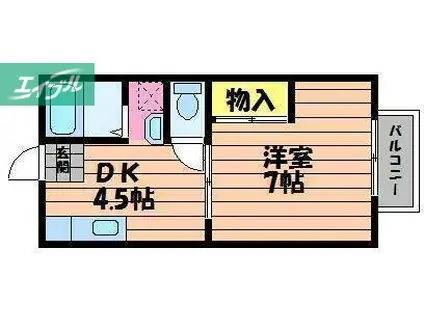 グリーンヒルズF棟(1DK/1階)の間取り写真