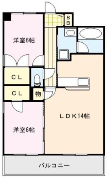 ブランシュール(2LDK/2階)の間取り写真