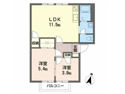 リバーヒルズ(2LDK/1階)の間取り写真