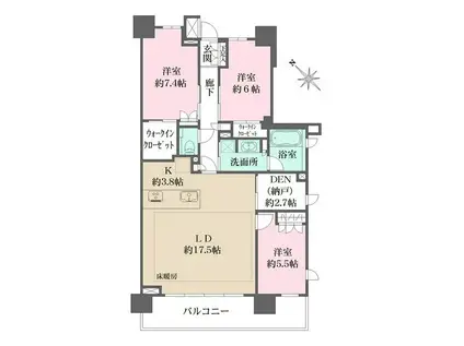 アトラス六甲(3LDK/4階)の間取り写真