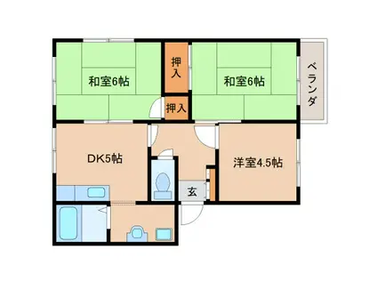 エルモンテ生駒(3DK/1階)の間取り写真