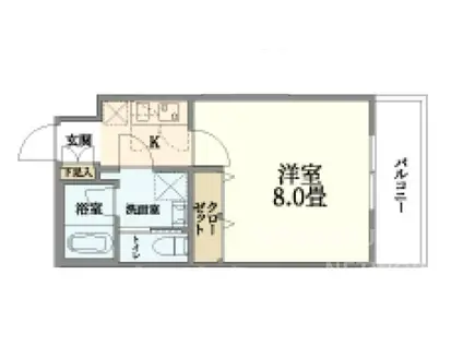 ウェルスクエア京都大宮仏光寺通(1K/2階)の間取り写真