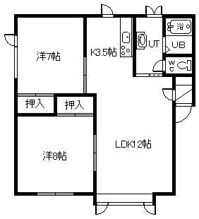 3条ハイツ(2LDK/1階)の間取り写真