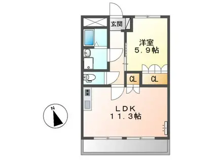 フラワーハイツII(1LDK/2階)の間取り写真