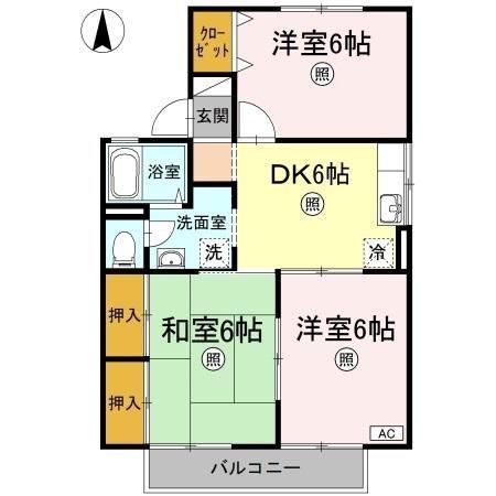 フォンティーヌ D(3DK/2階)の間取り写真