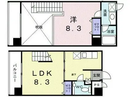 YU-COURT中野坂上(1LDK/4階)の間取り写真