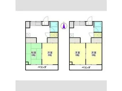 福田屋アパート(2DK/2階)の間取り写真