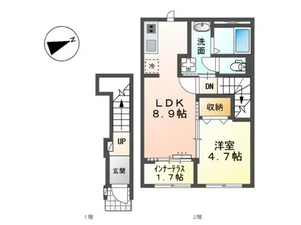 シャンブッシュ(1LDK/2階)の間取り写真