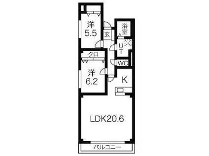 プラージュII(2LDK/3階)の間取り写真