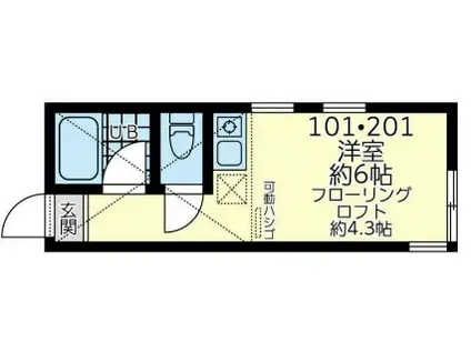 ユナイト三ッ沢ル・リアン(ワンルーム/2階)の間取り写真