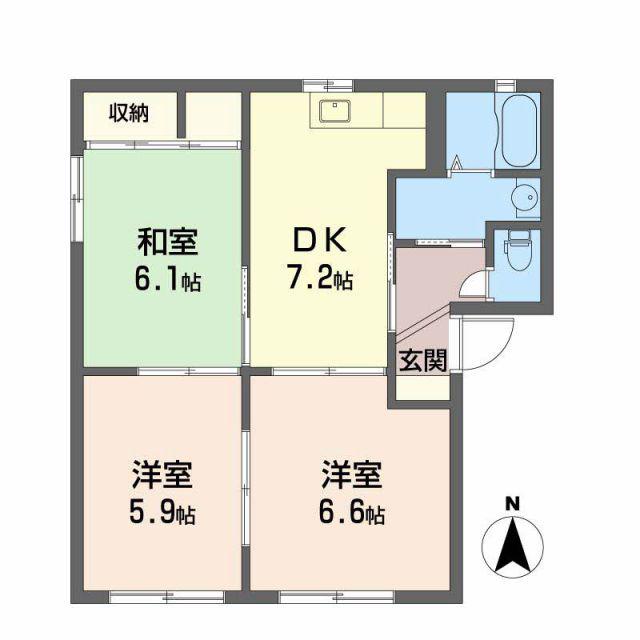 エクセレンス六十谷(3DK/1階)の間取り写真
