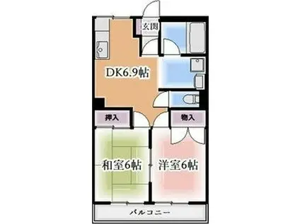 愛知環状鉄道 愛環梅坪駅 徒歩11分 3階建 築34年(2DK/2階)の間取り写真