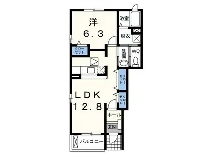 グリンデル・A棟(1LDK/1階)の間取り写真