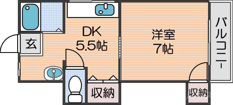 千船ハイツ(1DK/4階)の間取り写真