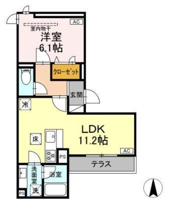 D PAINA 中野島II(1LDK/2階)の間取り写真