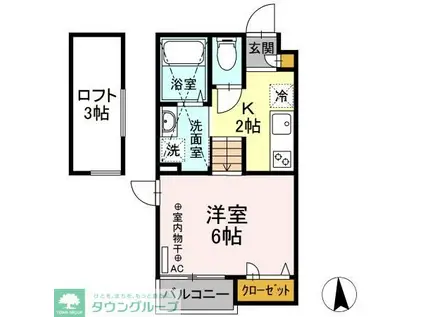 タカラコートI(1K/2階)の間取り写真