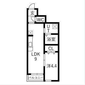 サンテラス郡山(1LDK/1階)の間取り写真