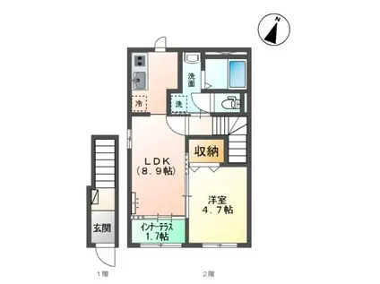 スターテラスII渡橋町1K/1LDK(1LDK/2階)の間取り写真