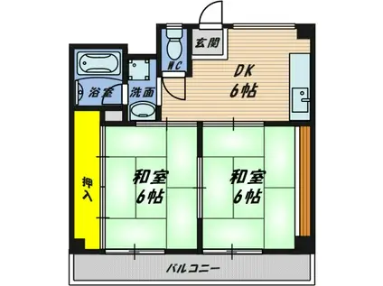 汎愛ハイツ(2DK/4階)の間取り写真