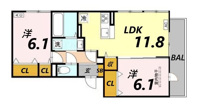 LAMAISON塚口(2LDK/2階)の間取り写真