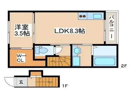 KUKUNA西蒲田 B棟(1LDK/2階)の間取り写真
