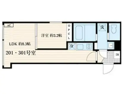 スクルド神楽坂(1LDK/2階)の間取り写真