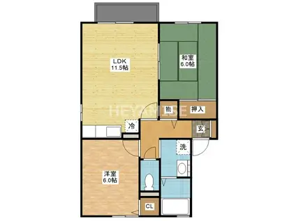 サンライズヒル福田B(2LDK/1階)の間取り写真