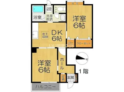 エスポワール新町(2DK/1階)の間取り写真