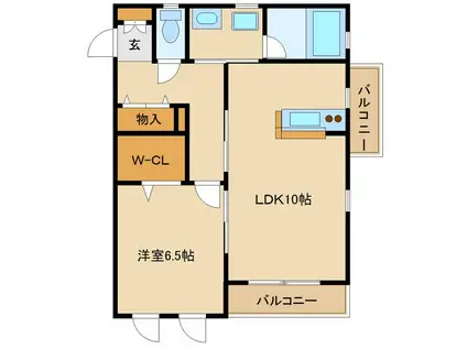 ウェルス本厚木イースト(1LDK/2階)の間取り写真