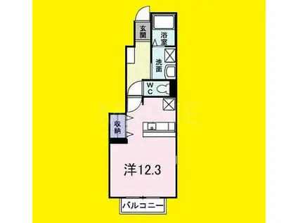 ハレアカラ西鎌倉(ワンルーム/1階)の間取り写真