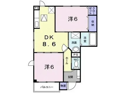 フォンテーヌC(2DK/1階)の間取り写真